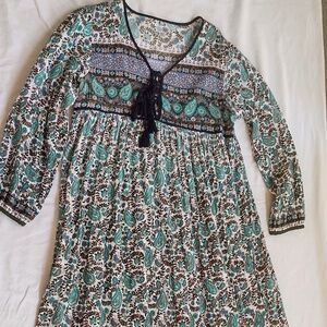 NWOT Full Length L/S Paisley Print Rayon Dress / Indian Romance / Size Large